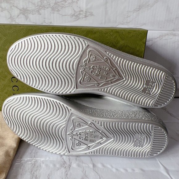 NIB Gucci Ace Mens Low top Interlocking GG Sneaker 660266 Silver Leather US 8 - Picture 8 of 14